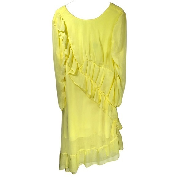 NWT ASOS Curve Asymmetrical Ruffle Tier Sheer Ruched Long Sleeve Dress in Yellow - Picture 1 of 10